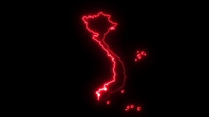 Animated Vietnam map icon with a glowing neon effect red  color , icon ,video ,technology video , - Powered by Adobe