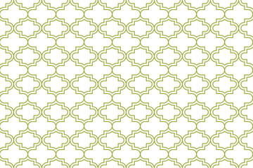 Seamless Geometric Quatrefoil Pattern with Green Outline Lattice Design on White Background