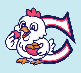 Cute chicken cartoon alphabet c vector icon sticker