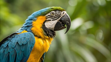 Vibrant blue and yellow macaw profile parrot bird
