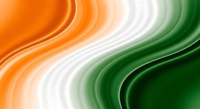 Vibrant abstract waves in saffron, white, and green evoke patriotic pride and dynamic movement