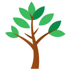 Obraz premium Tree with brown branch and green leaf vector on white background.