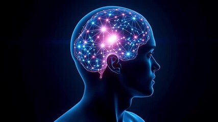 Mind blowing digital brain simulation video with vibrant glowing neon connections and synapses - Powered by Adobe