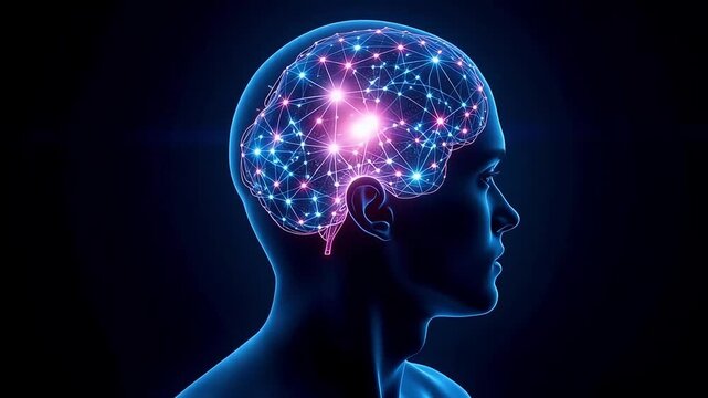 Mind blowing digital brain simulation video with vibrant glowing neon connections and synapses