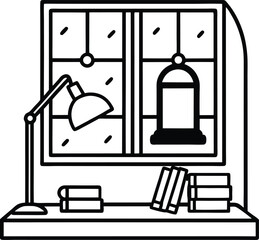 bright study space with books lamp and window light