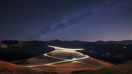 Nighttime Mountain Road and Celestial Wonders Illuminated