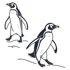 Naklejka premium Penguin Silhouettes Standing And Waddling Minim