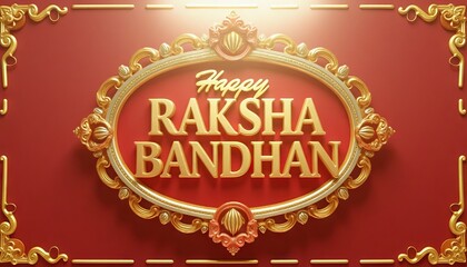 A 3d illustration of a Raksha Bandhan text written, happy Raksha Bandhan design with gold and red background " ai generator "
