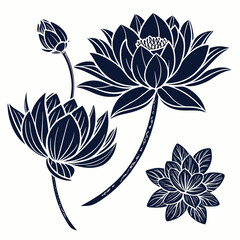 Obraz premium Set Of Black Filled Lotus Flowers With Layered Pe