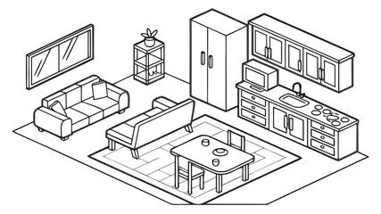 Furniture Outline Top and side View Icon Set, Thin Line Vector Symbols for Interior Design and Architectural Floor Plan Layouts