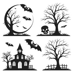 Set Of Spooky Black Filled Silhouettes Bats Sku