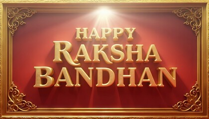 A 3d illustration of a Raksha Bandhan text written, happy Raksha Bandhan design with gold and red background " ai generator "
