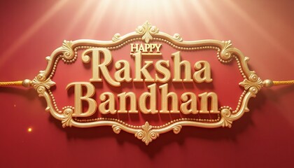A 3d illustration of a Raksha Bandhan text written, happy Raksha Bandhan design with gold and red background " ai generator "
