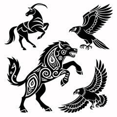Tribal Abstract Animals Horse Bull Wolf Falco