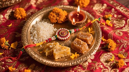 Raksha Bandhan sweets and a hand band  with a traditional " AI Generator "
