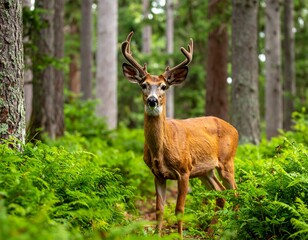Naklejka premium Deer in lush forest