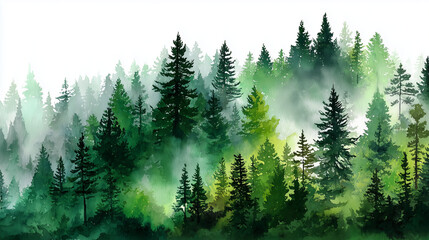 Misty forest watercolor painting