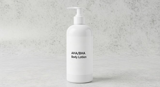Minimalist bottle of AHA/BHA exfoliating body lotion
