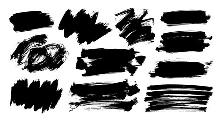Black paint brush strokes in varying shapes and sizes  