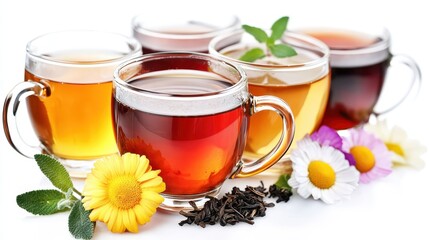 Assorted Herbal Teas with Flowers and Fresh Ingredients Display