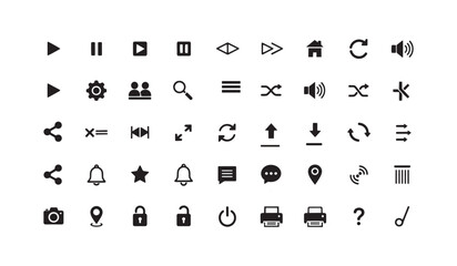 Collection of common interface icons for digital applications and websites