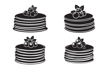 Four stacked pancakes with berries illustration