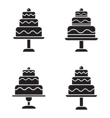 Four black silhouettes of multi tiered cakes on stands