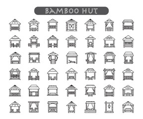Minimalist Bamboo Hut Icons: Black & Line Art Beach Set