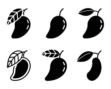 A striking clean solid glyph graphic representing a ripe delicious tropical mango fruit perfect for culinary or health related designs