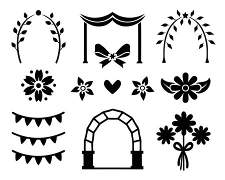 Elegant wedding floral arch frame and window decorative elements collection for celebratory event stationery and invitations