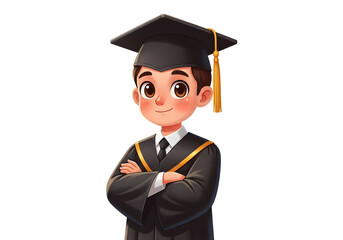 Proud graduate with crossed arms in academic regalia, celebrating achievement and future success with a confident, cheerful expression