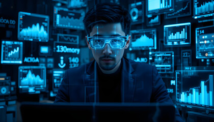 innovative computer technologies, Business Professional Analyzing Digital Data in Technology Control Room