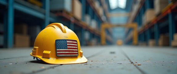 Yellow Construction Helmet Close-Up in Industrial Workshop