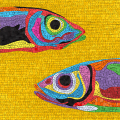 Decorative vector mosaic icon with fish , abstract art illustration