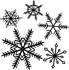 Set of black snowflake icons &ndash; winter and Christmas vector collection for festive decorations, seasonal patterns, holiday cards, and New Year designs on white background