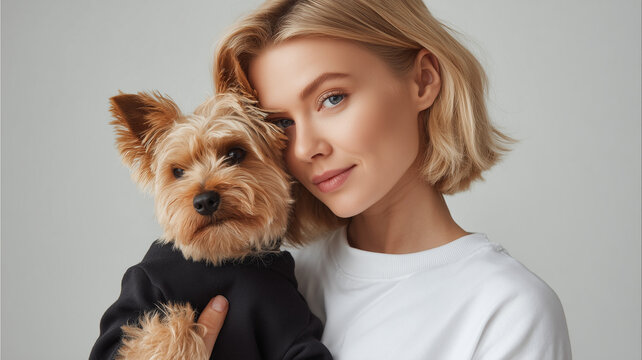woman with yorkshire terrier - Powered by Adobe