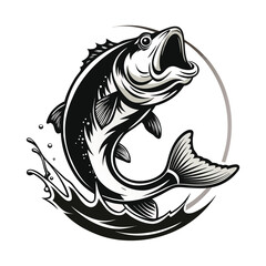 Vector art illustration of black and white fish tattoo designs featuring tribal and wildlife symbols