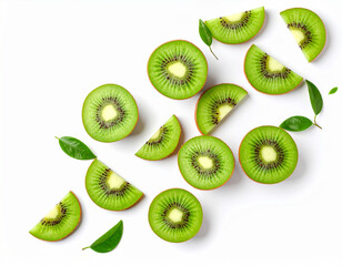 Fototapeta premium Slices of fresh juicy kiwi falling on a white background