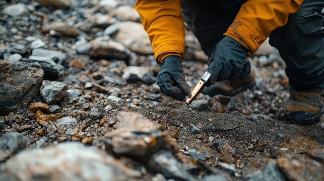 Handheld Magnetometer in Use for Ground Investigation in Nature