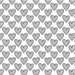 Black heart seamless pattern. Black and white ink brush hearts hand drawn ornament.	
