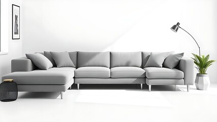 Contemporary living room corner with a gray sofa and decorative pillows in a clean white space.