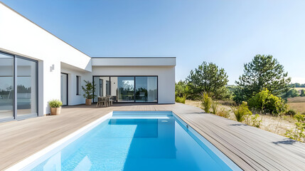 Fototapeta premium Modern House Exterior With Pool And Patio