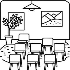 Fototapeta premium classroom with colorful chairs map and plants