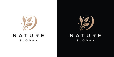 Logo design template letter D natural leaves