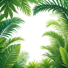 Fototapeta premium Lush green tropical jungle foliage framing a dark empty space isolated on transparent background