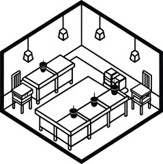 spacious isometric study hall with large tables