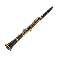 Fototapeta premium Black oboe with gold keys on a white background musical instrument woodwind