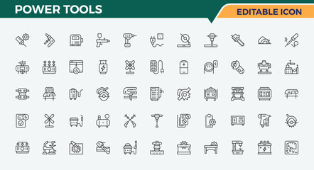 Power Tools line icon set. Modern vector illustration. Vector illustration. Construction icon set. Featuring machine, industry, construction, instrument, tool and more.