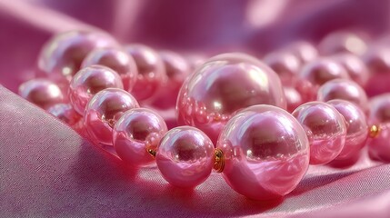 Beautiful pink pearl necklace displayed elegantly on soft fabric, highlighting its smooth surface and lustrous sheen
