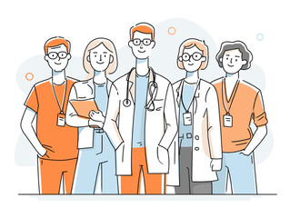 Group of healthcare professionals standing together in clinical setting  